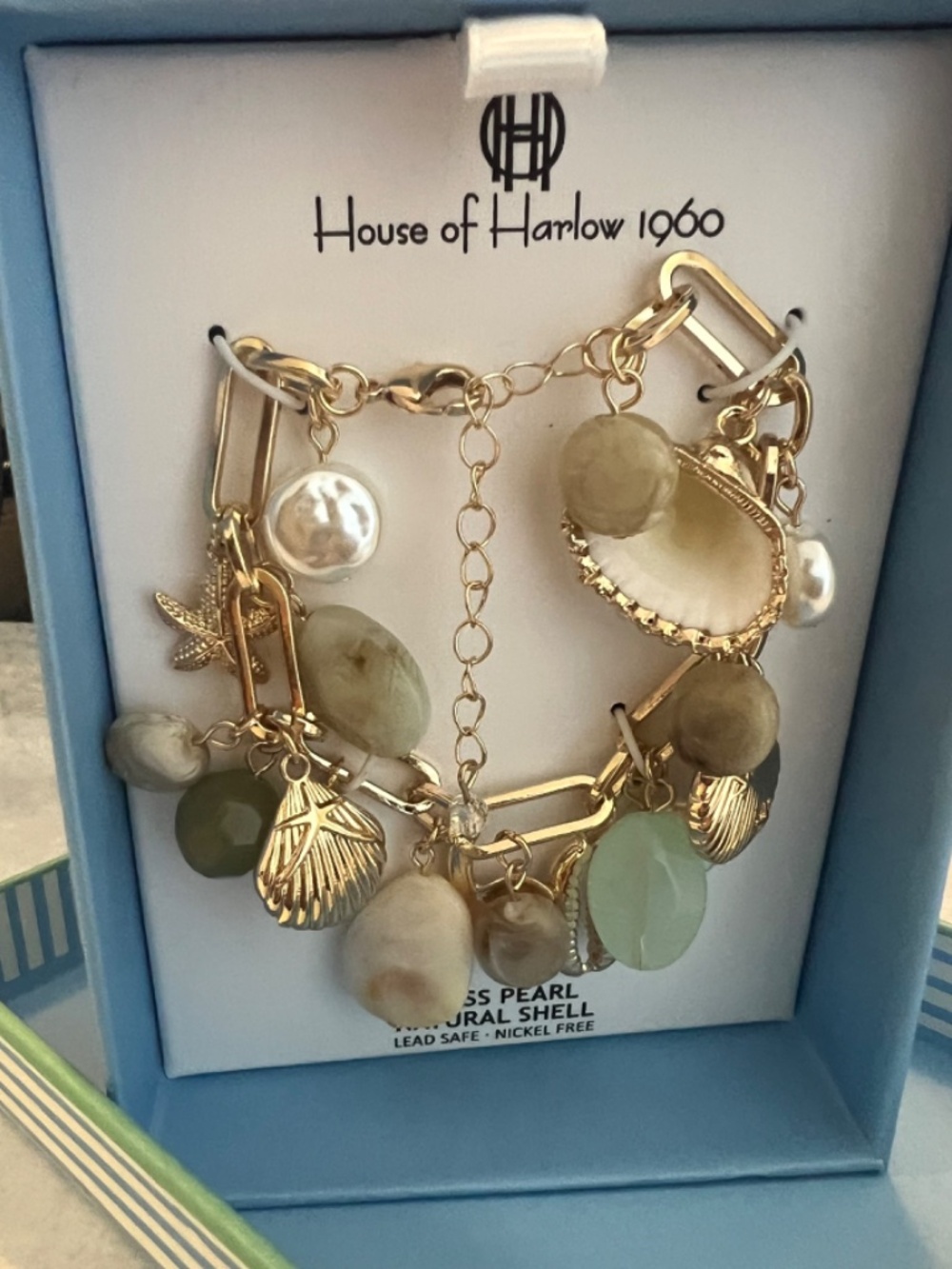 House of Harlow 1960 Glass Natural Pearl Shell Bracelet NIB - Picture 6 of 8